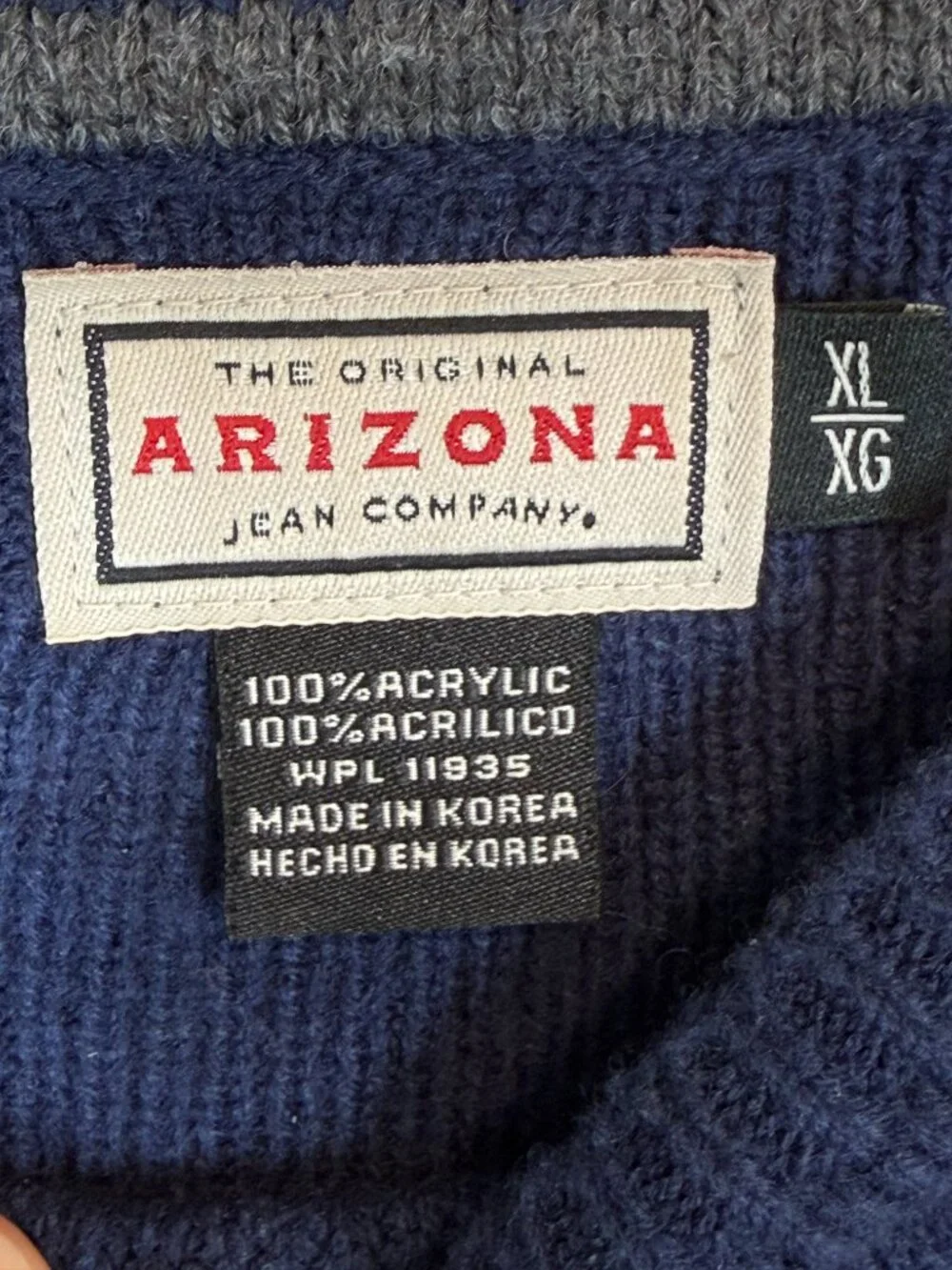 Vintage Arizona Crewneck Sweater XL Blue Striped Rib Knit Y2K Grunge Skater